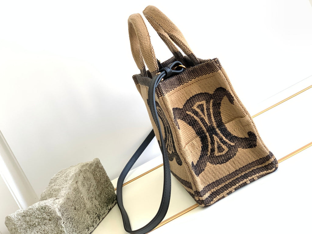 GLAMI Small Cabas Thais In Textile With Triomphe Beige/Black For Women 11in/29cm 199162EGH.02BL