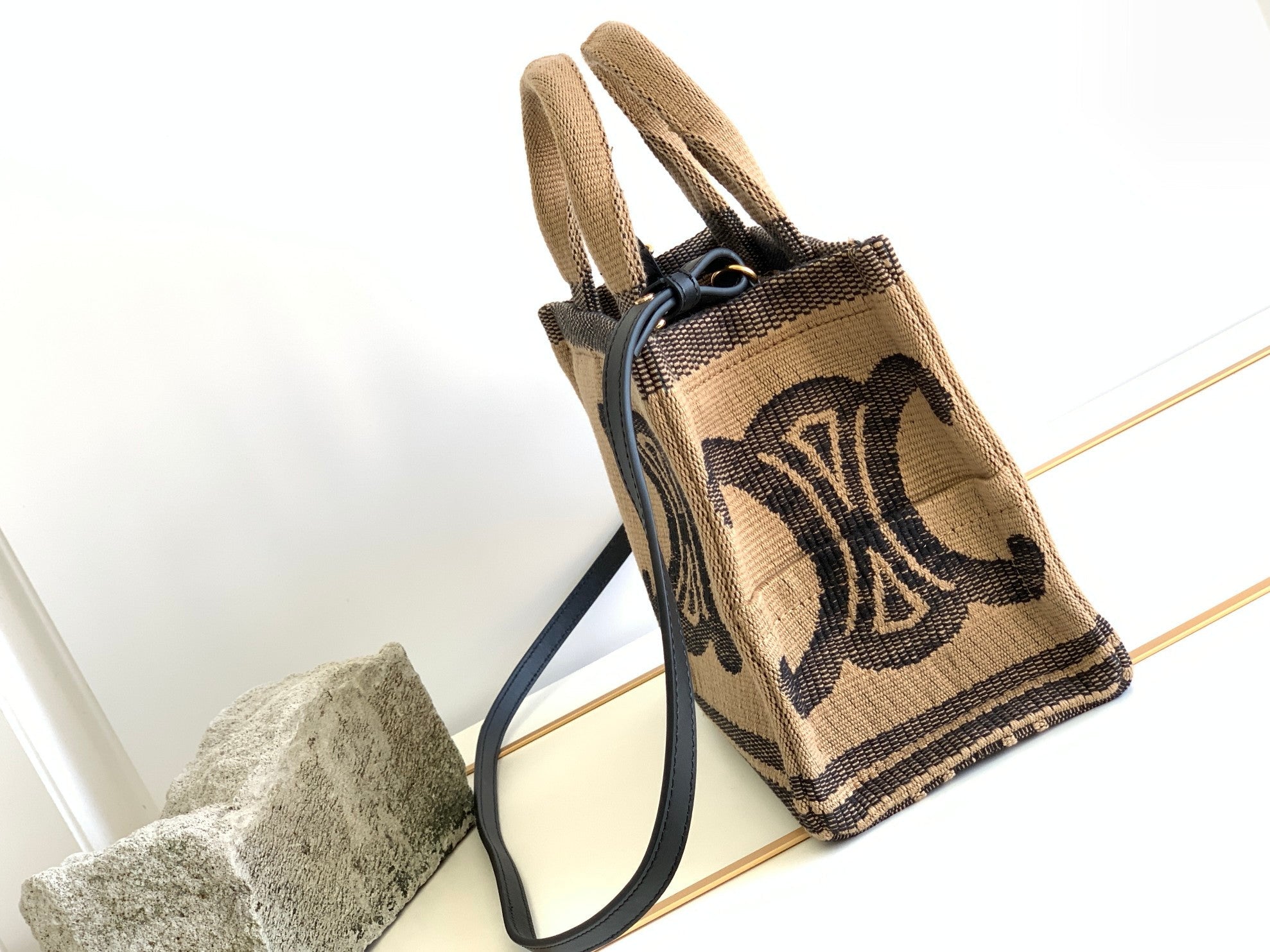 GLAMI Small Cabas Thais In Textile With Triomphe Beige/Black For Women 11in/29cm 199162EGH.02BL