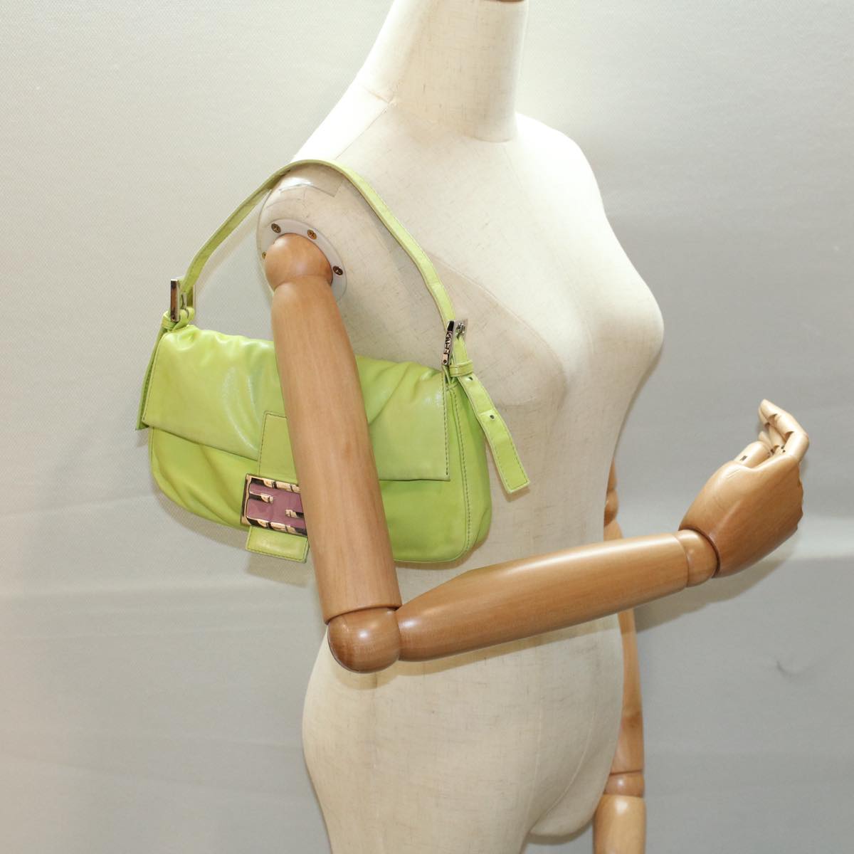 FENDI Mamma bucket Shoulder Bag Leather Green 2318 26424 008 54704