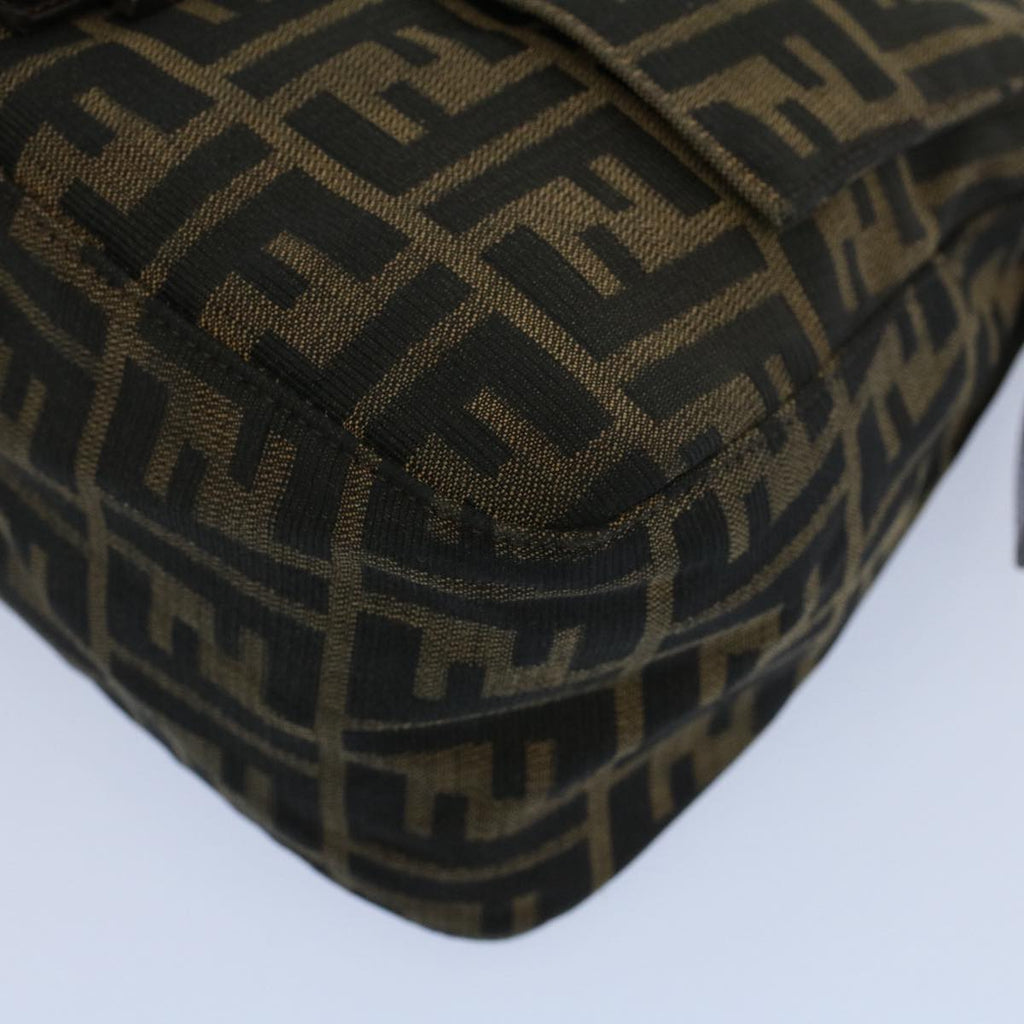 FENDI Zucca Canvas Mamma Baguette Shoulder Bag Black Brown 54707