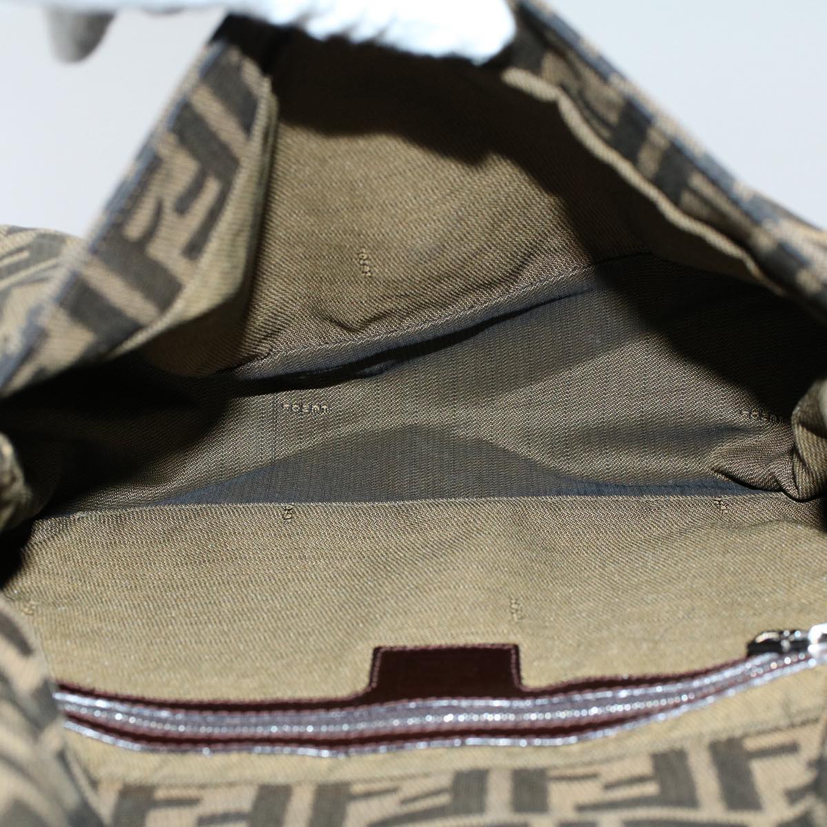 FENDI Zucca Canvas Mamma Baguette Shoulder Bag Black Brown 54707