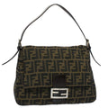 FENDI Zucca Canvas Mamma Baguette Shoulder Bag Black Brown 54707