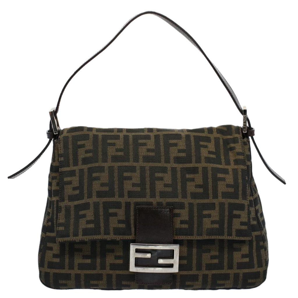 FENDI Zucca Canvas Mamma Baguette Shoulder Bag Black Brown 54707