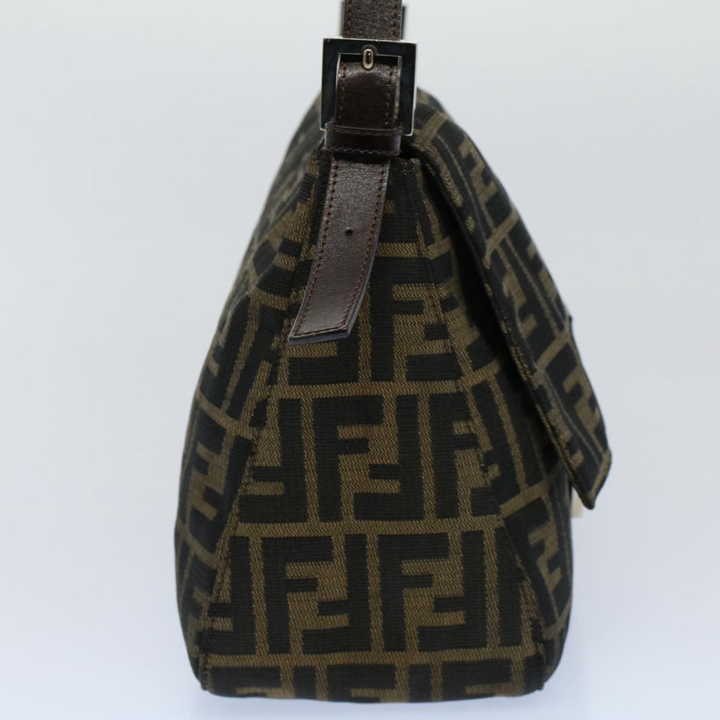 FENDI Zucca Canvas Mamma Baguette Shoulder Bag Black Brown 54707