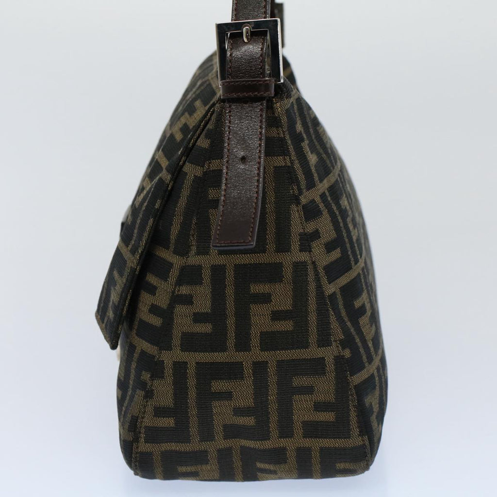 FENDI Zucca Canvas Mamma Baguette Shoulder Bag Black Brown 54707
