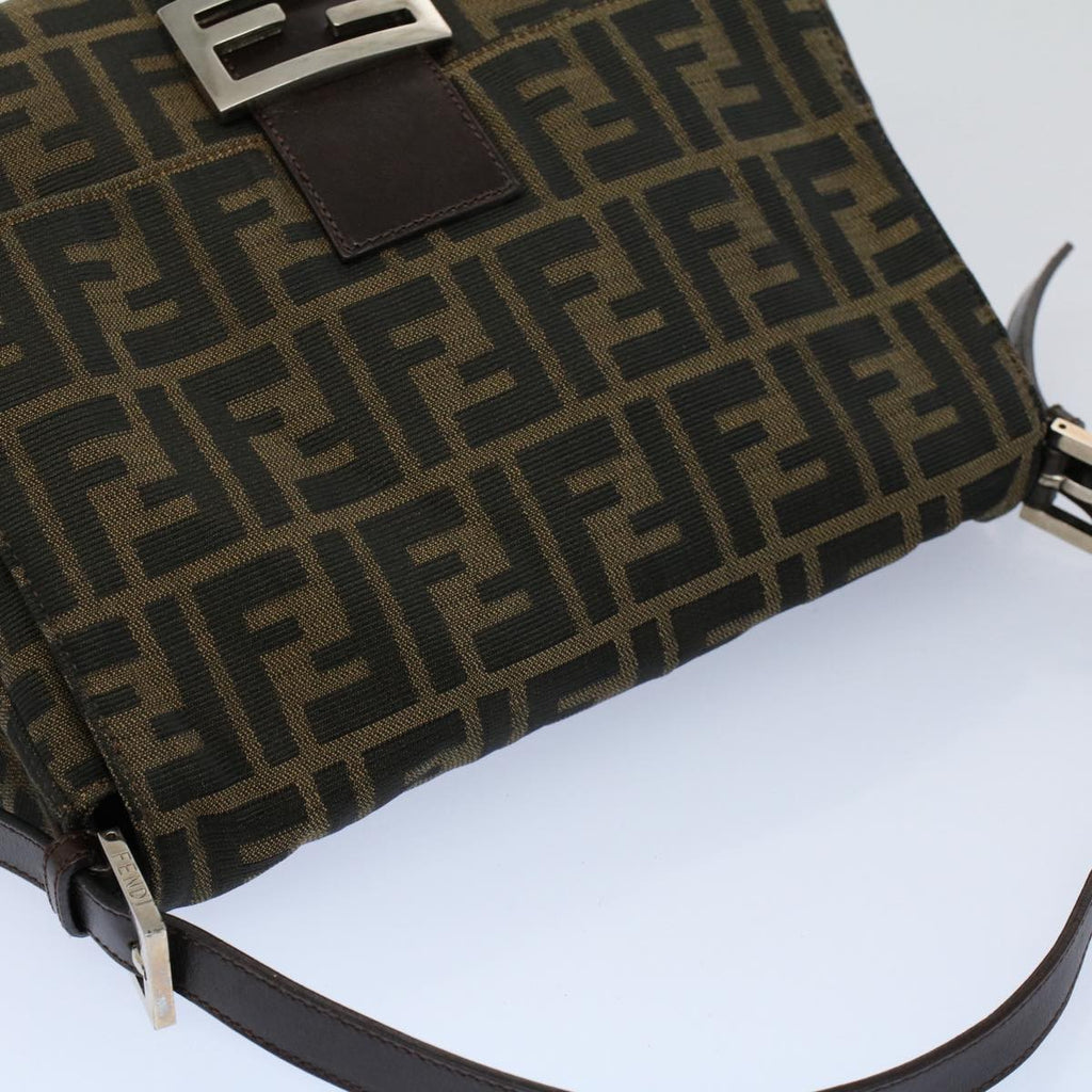 FENDI Zucca Canvas Mamma Baguette Shoulder Bag Black Brown 54707