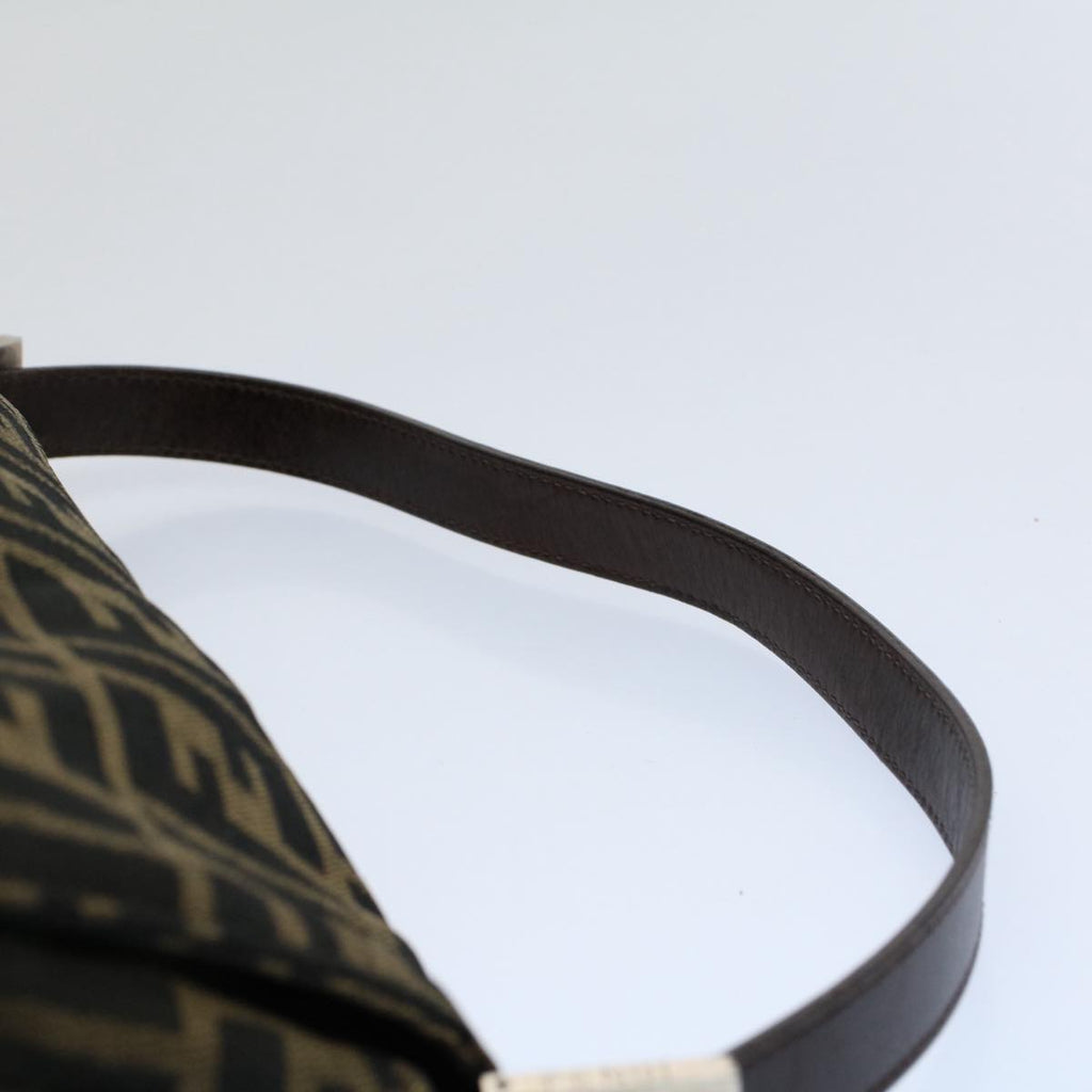 FENDI Zucca Canvas Mamma Baguette Shoulder Bag Black Brown 54707