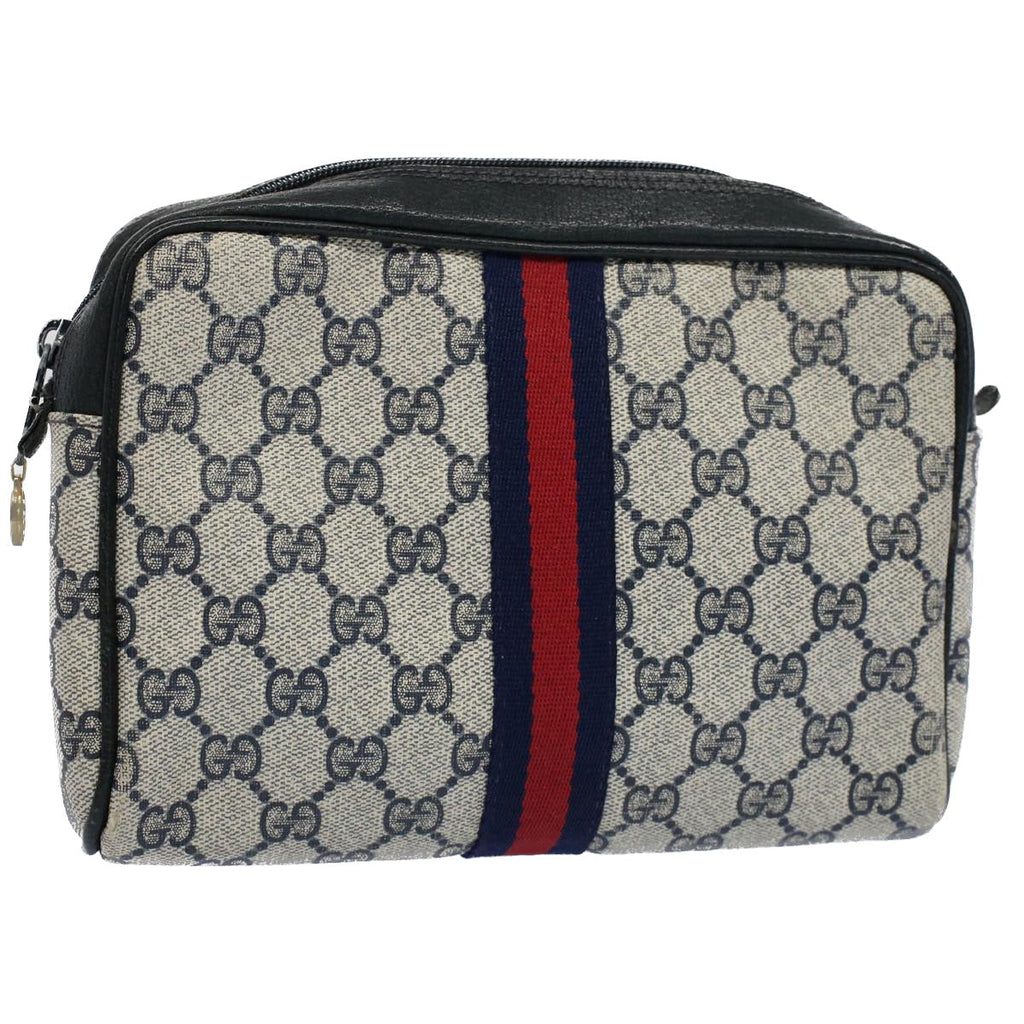 GUCCI GG Canvas Sherry Line Clutch Bag Gray Red Navy 010 378 54723