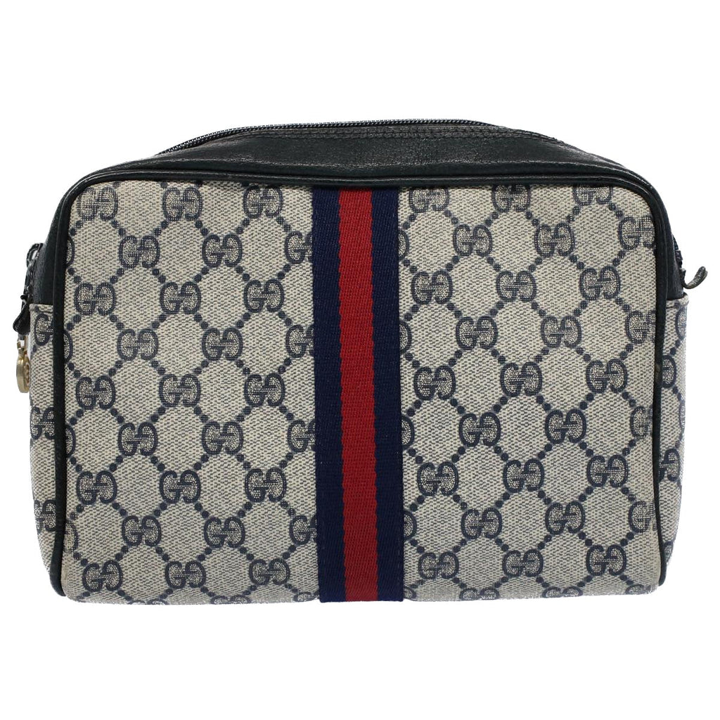 GUCCI GG Canvas Sherry Line Clutch Bag Gray Red Navy 010 378 54723