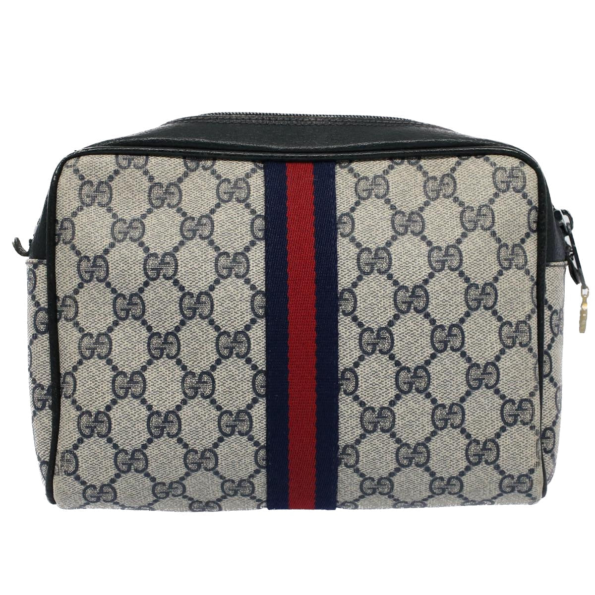 GUCCI GG Canvas Sherry Line Clutch Bag Gray Red Navy 010 378 54723
