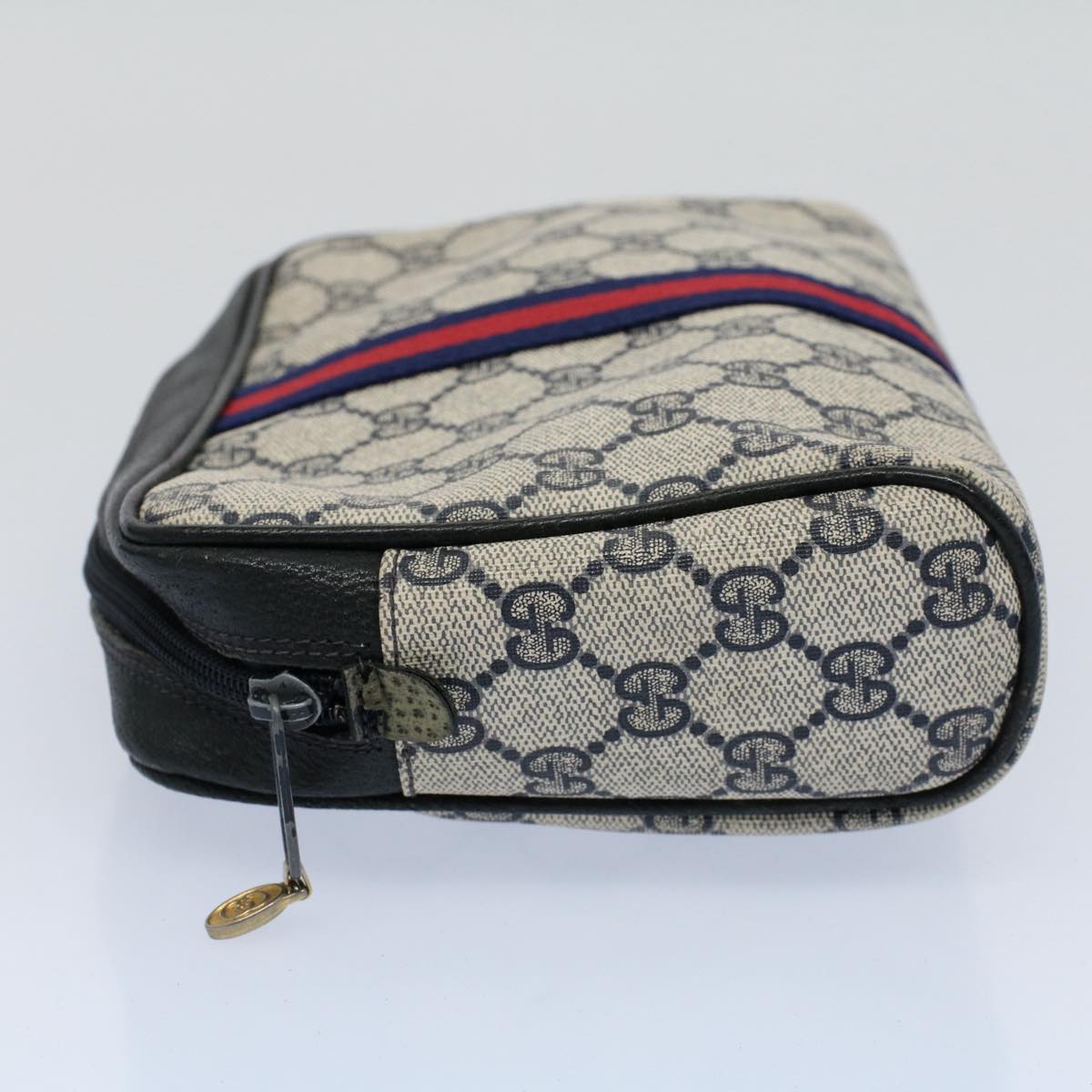 GUCCI GG Canvas Sherry Line Clutch Bag Gray Red Navy 010 378 54723