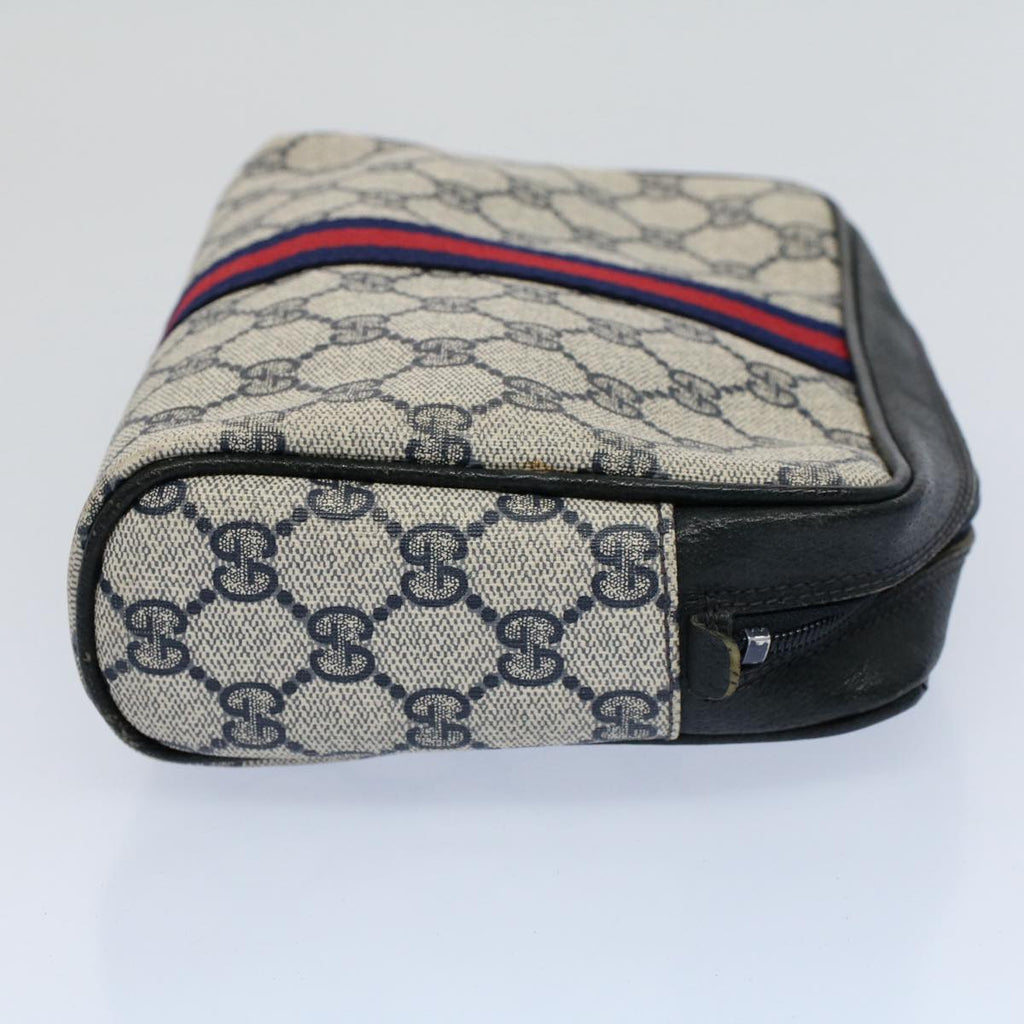 GUCCI GG Canvas Sherry Line Clutch Bag Gray Red Navy 010 378 54723