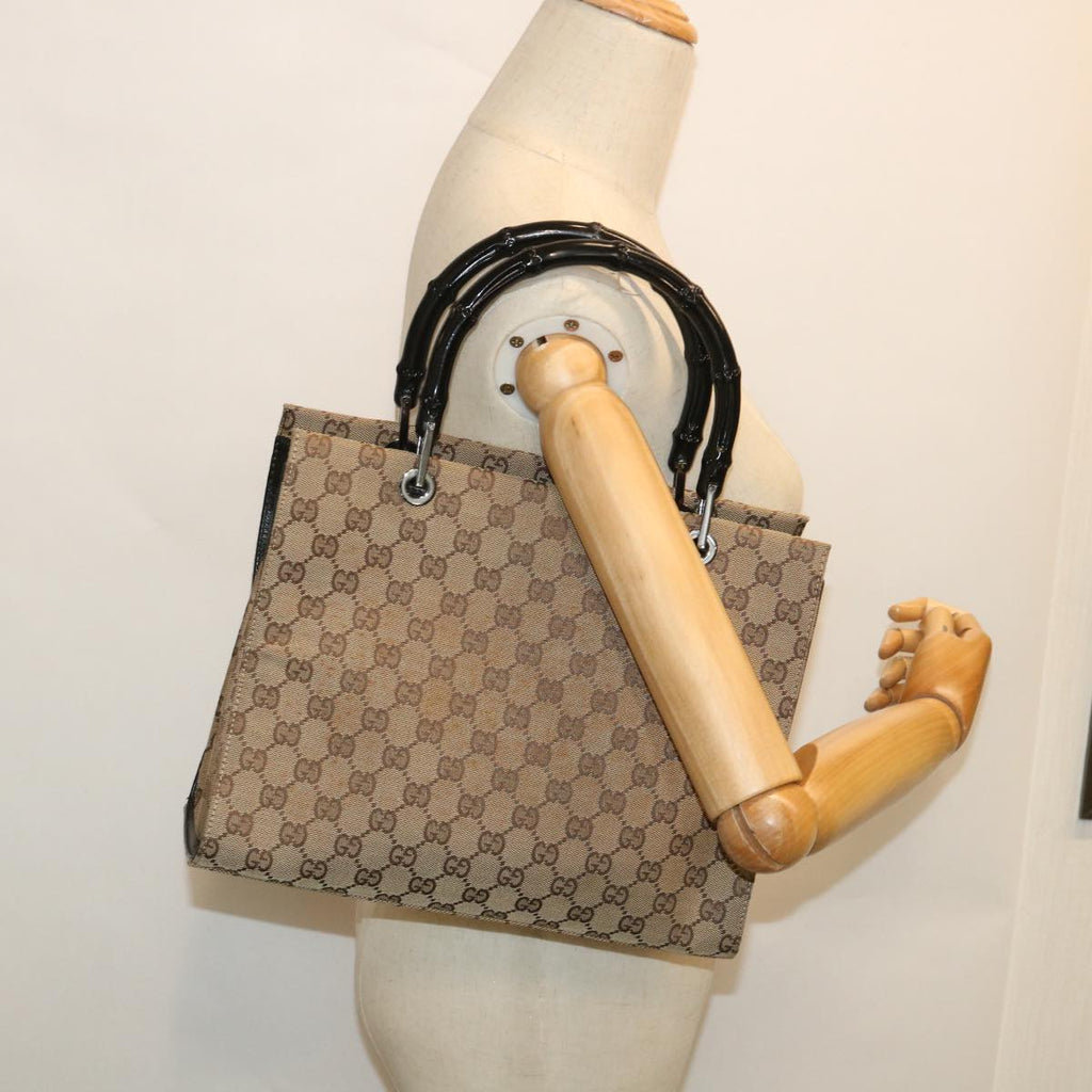 GUCCI GG Canvas Bamboo Hand Bag Beige 002 1016 54755