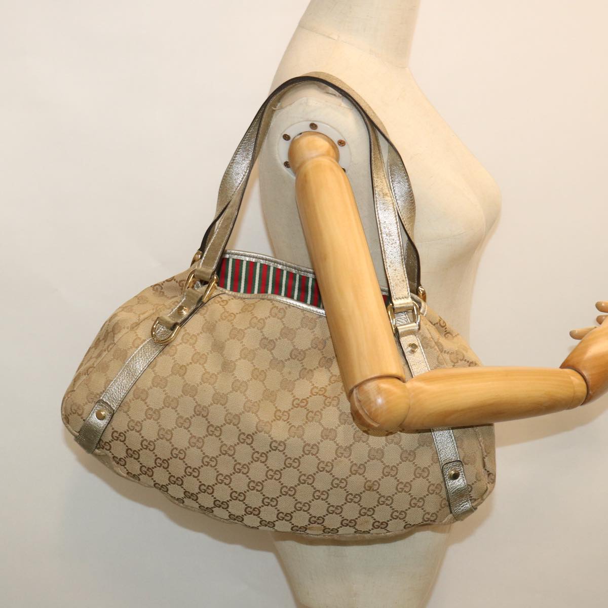 GUCCI GG Canvas Shoulder Bag Beige Gold 130736 54760