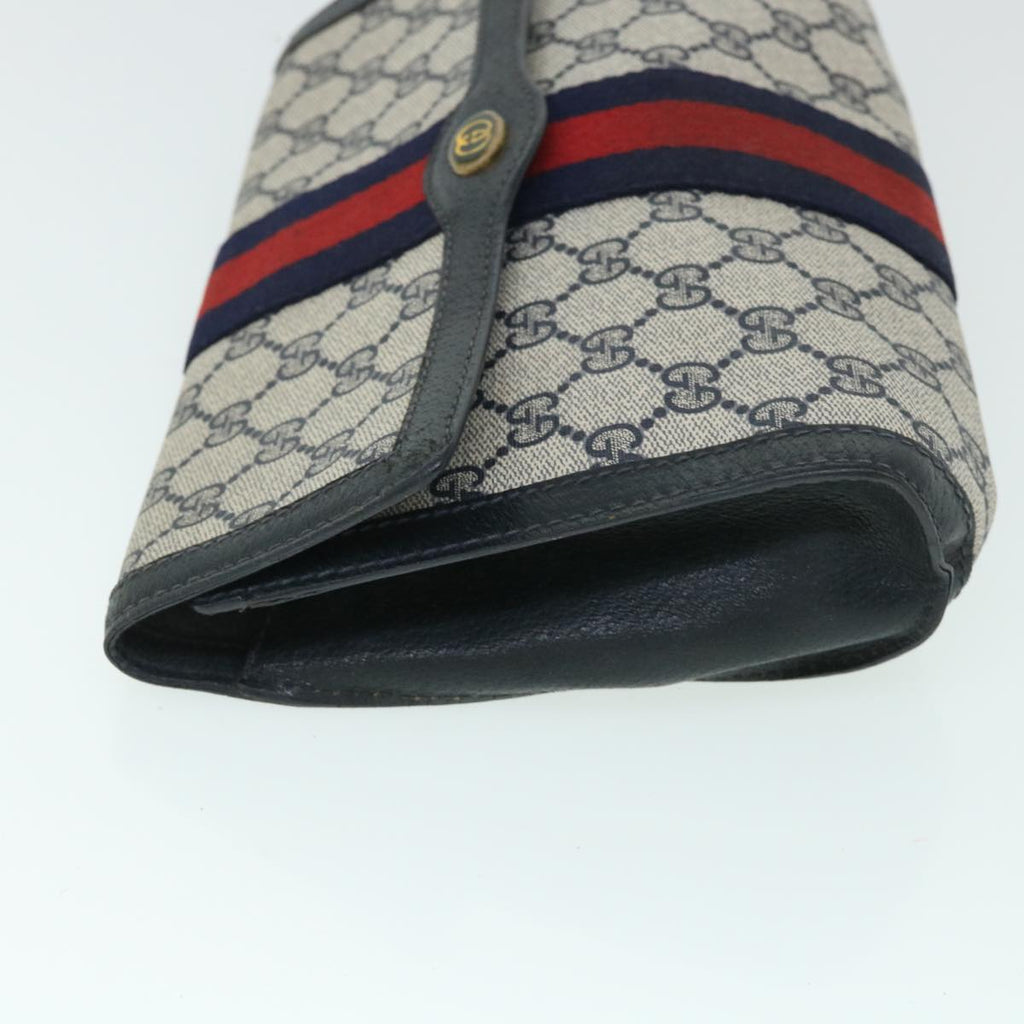 GUCCI GG Canvas Sherry Line Clutch Bag PVC Leather Navy Red 54774