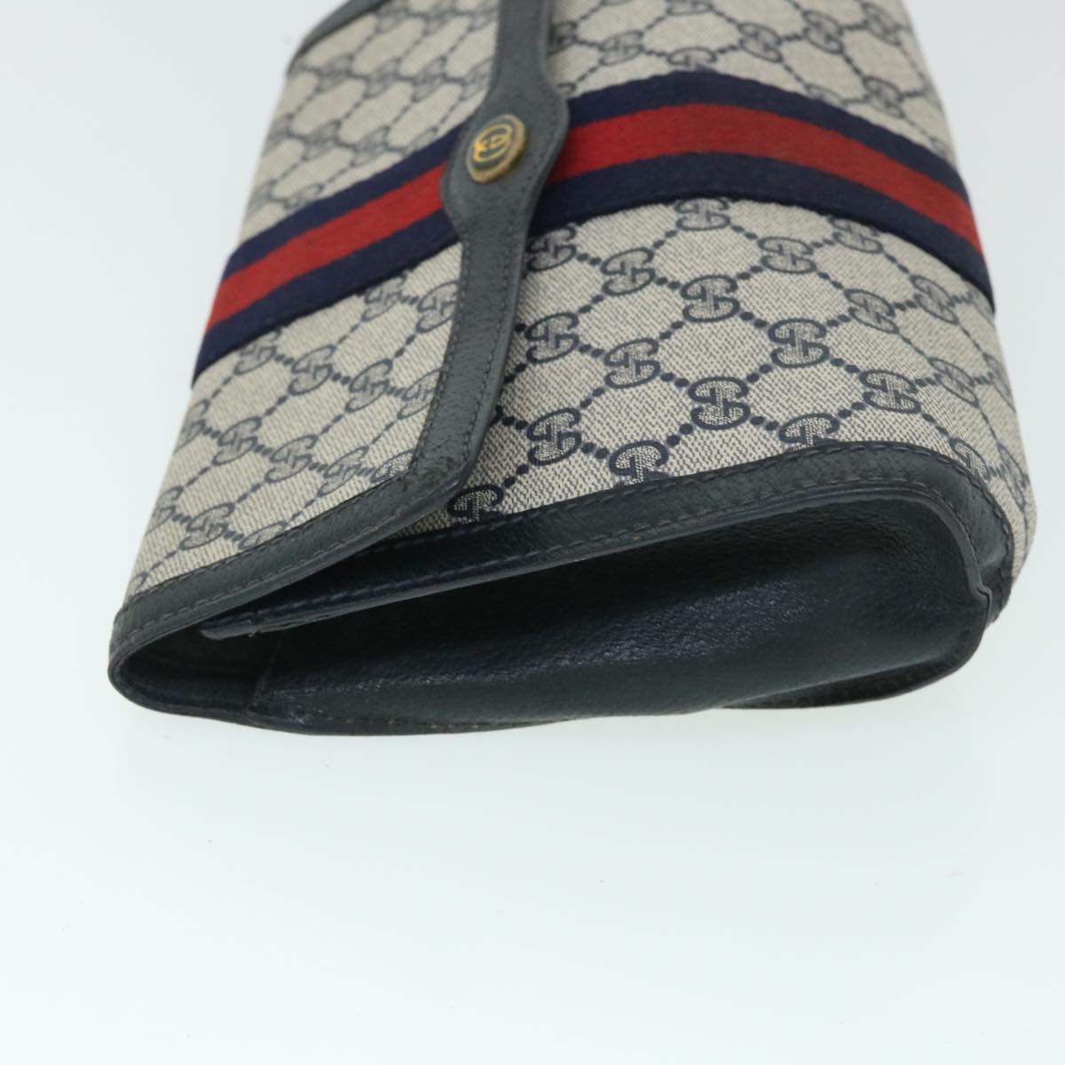 GUCCI GG Canvas Sherry Line Clutch Bag PVC Leather Navy Red 54774