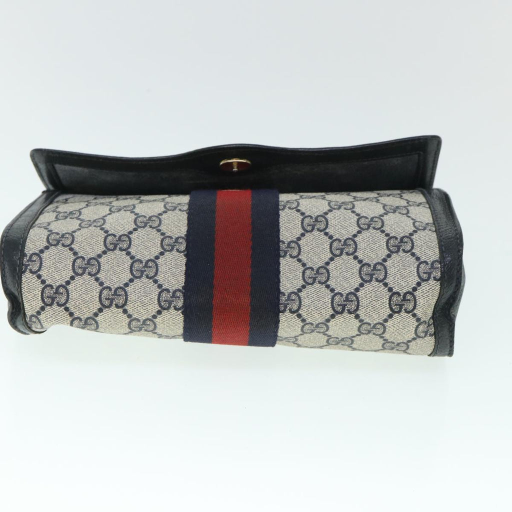 GUCCI GG Canvas Sherry Line Clutch Bag PVC Leather Navy Red 54774