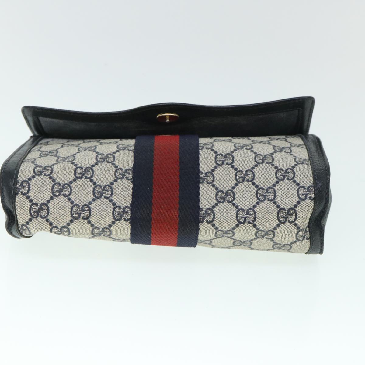 GUCCI GG Canvas Sherry Line Clutch Bag PVC Leather Navy Red 54774