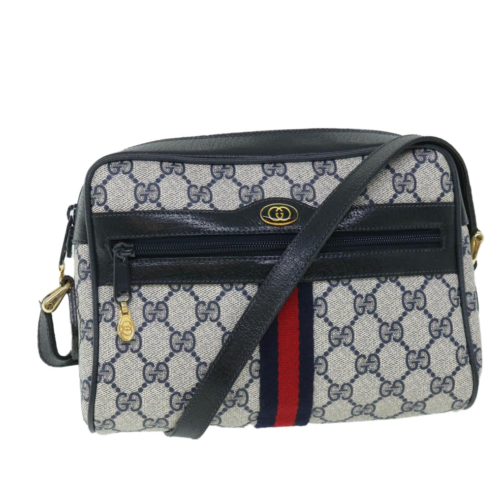 GUCCI GG Canvas Sherry Line Shoulder Bag PVC Leather Gray Red Navy 54775