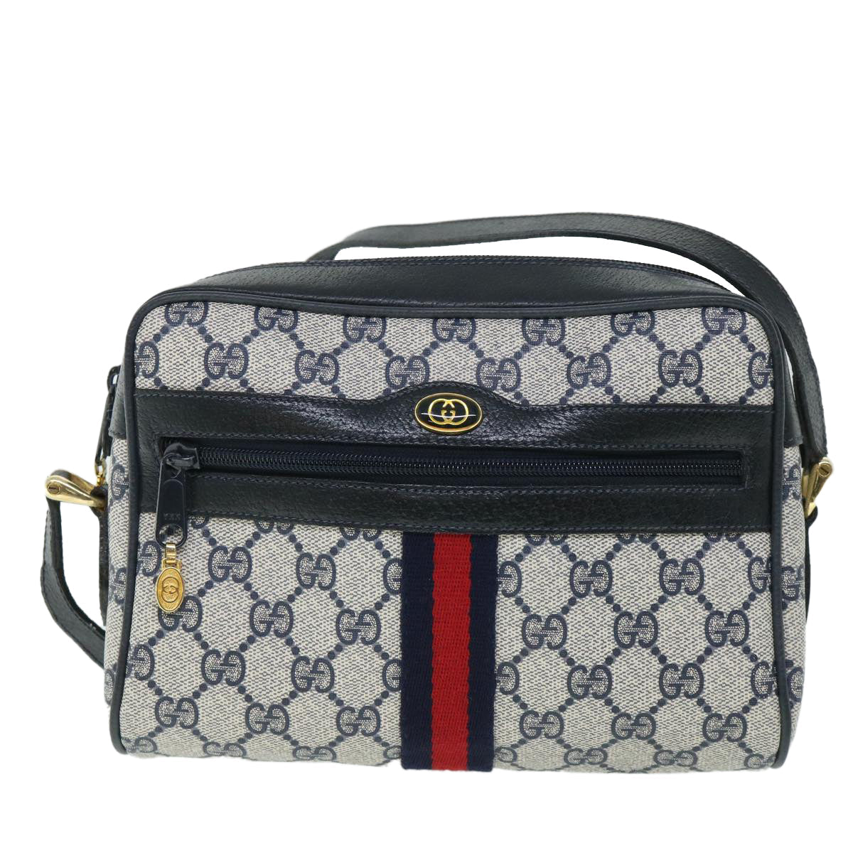 GUCCI GG Canvas Sherry Line Shoulder Bag PVC Leather Gray Red Navy 54775