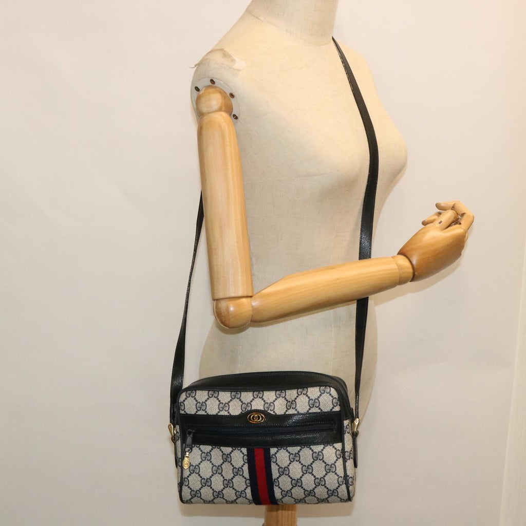 GUCCI GG Canvas Sherry Line Shoulder Bag PVC Leather Gray Red Navy 54775