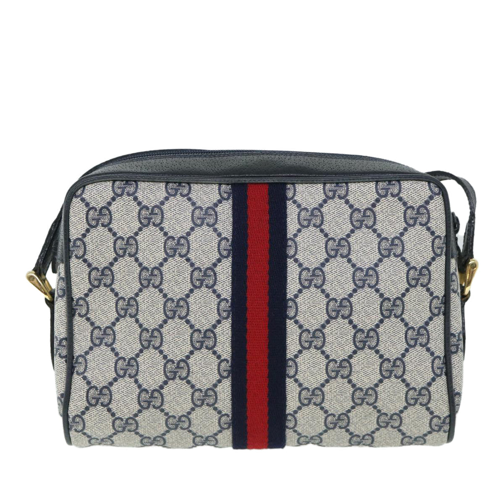 GUCCI GG Canvas Sherry Line Shoulder Bag PVC Leather Gray Red Navy 54775