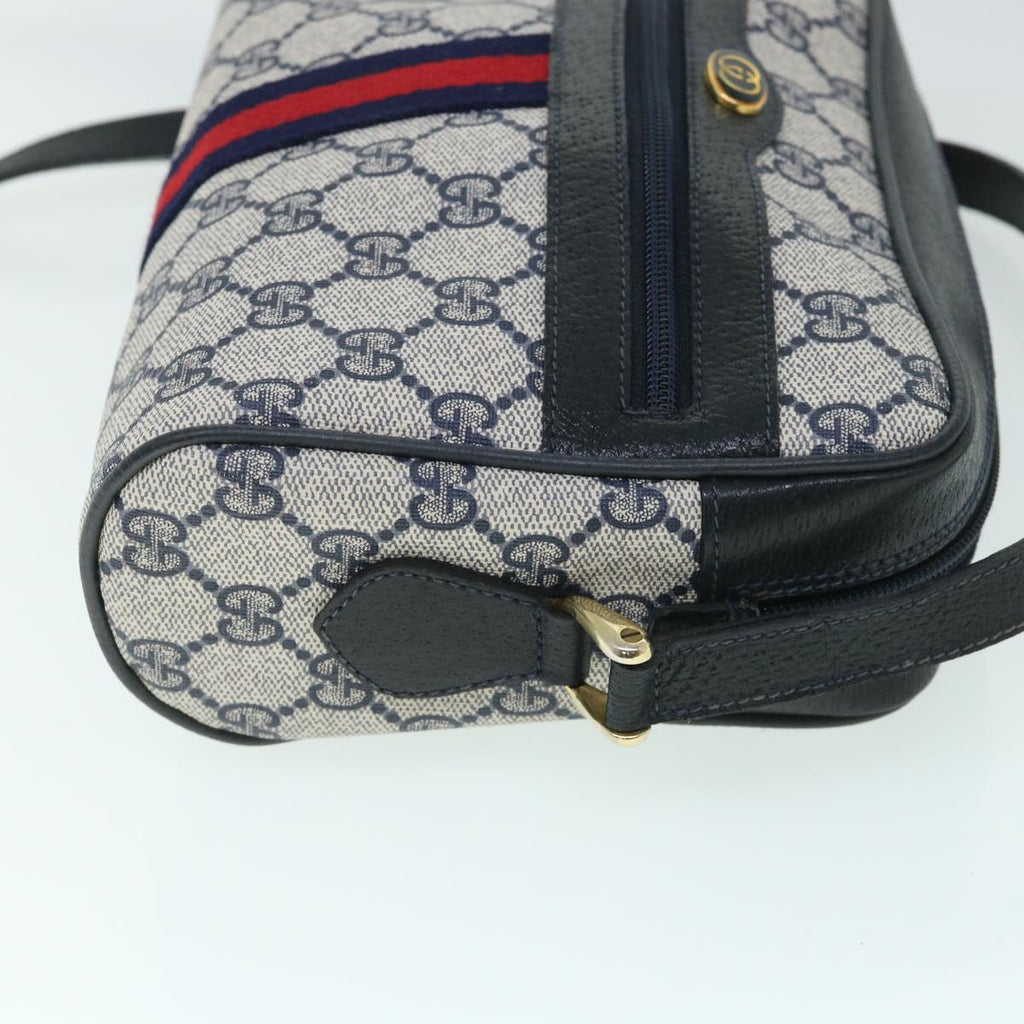 GUCCI GG Canvas Sherry Line Shoulder Bag PVC Leather Gray Red Navy 54775
