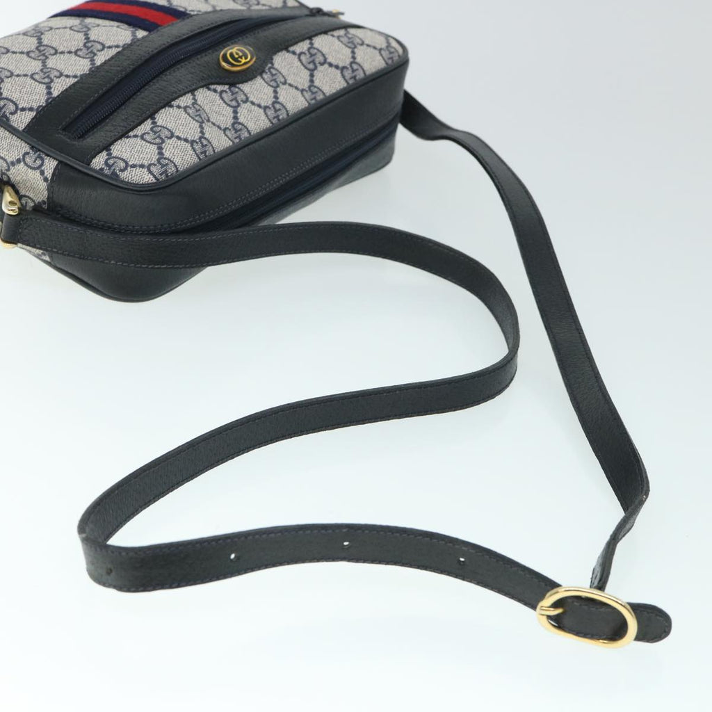 GUCCI GG Canvas Sherry Line Shoulder Bag PVC Leather Gray Red Navy 54775