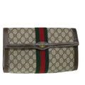 GUCCI GG Canvas Web Sherry Line Clutch Bag PVC Leather Beige Green 54779