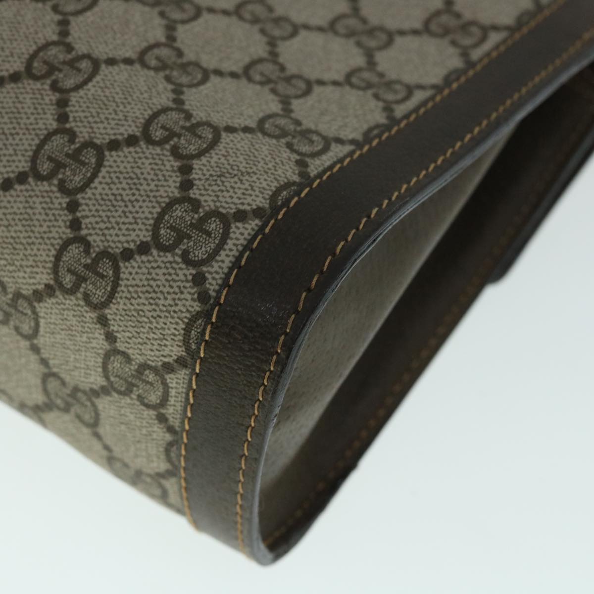 GUCCI GG Canvas Web Sherry Line Clutch Bag PVC Leather Beige Green 54779