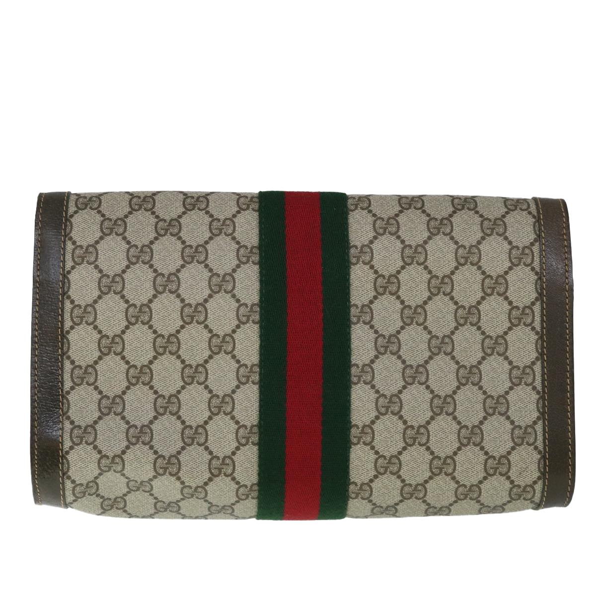 GUCCI GG Canvas Web Sherry Line Clutch Bag PVC Leather Beige Green 54779