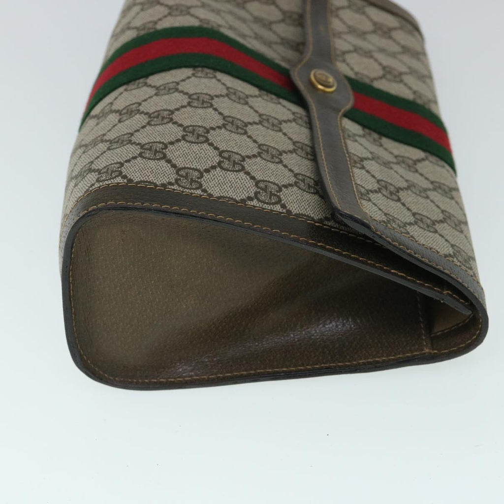 GUCCI GG Canvas Web Sherry Line Clutch Bag PVC Leather Beige Green 54779