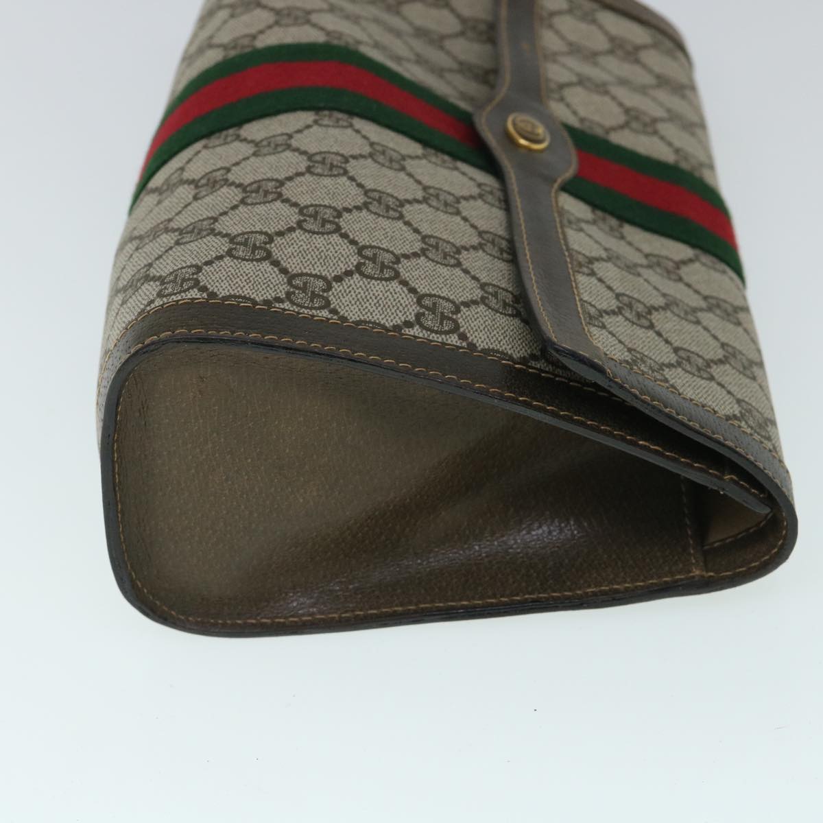 GUCCI GG Canvas Web Sherry Line Clutch Bag PVC Leather Beige Green 54779