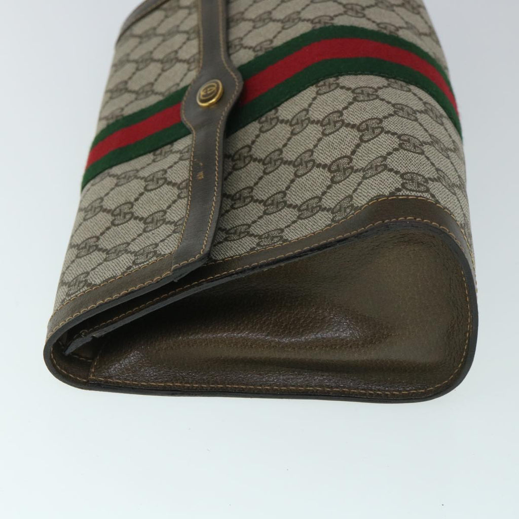 GUCCI GG Canvas Web Sherry Line Clutch Bag PVC Leather Beige Green 54779