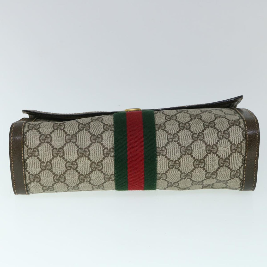 GUCCI GG Canvas Web Sherry Line Clutch Bag PVC Leather Beige Green 54779