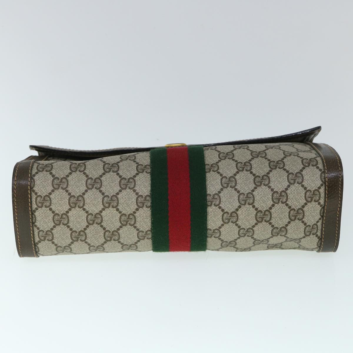 GUCCI GG Canvas Web Sherry Line Clutch Bag PVC Leather Beige Green 54779