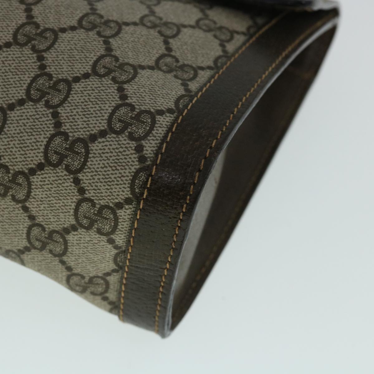GUCCI GG Canvas Web Sherry Line Clutch Bag PVC Leather Beige Green 54779