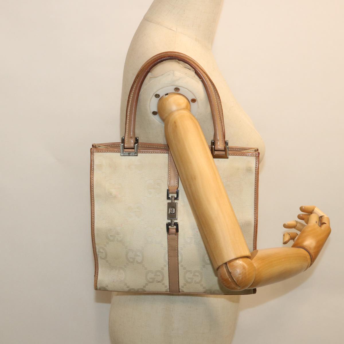 GUCCI GG Canvas Jackie Hand Bag Beige Brown 54800