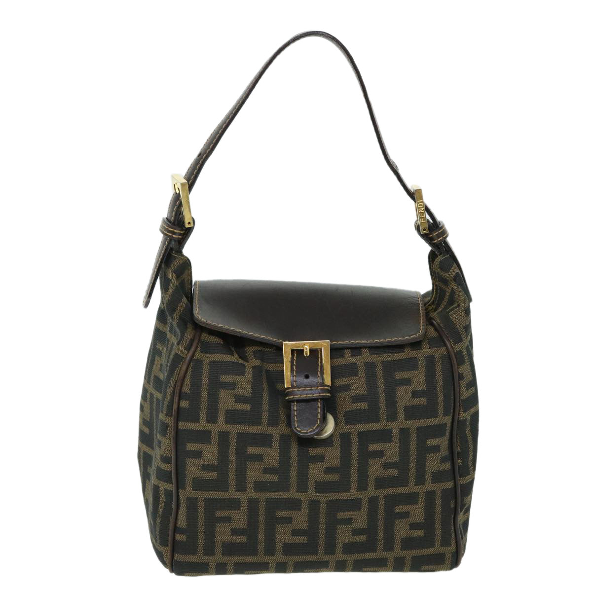 FENDI Zucca Canvas Hand Bag Black Brown 54803