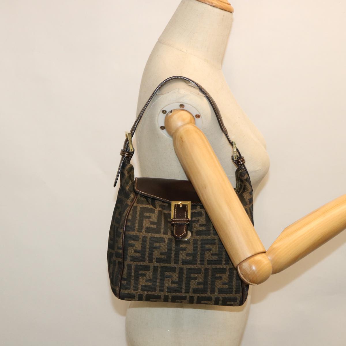 FENDI Zucca Canvas Hand Bag Black Brown 54803