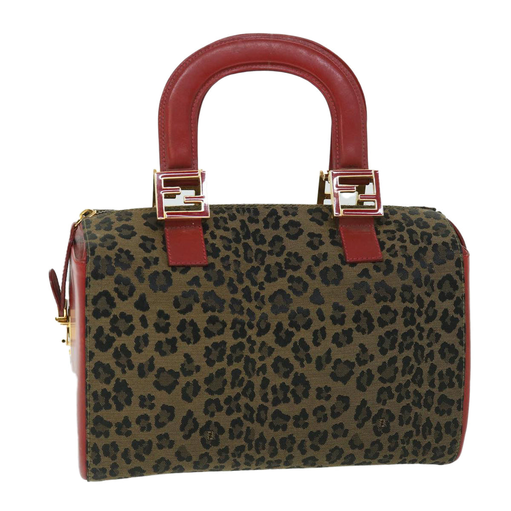 FENDI Leopard Boston Bag Canvas Brown 54817