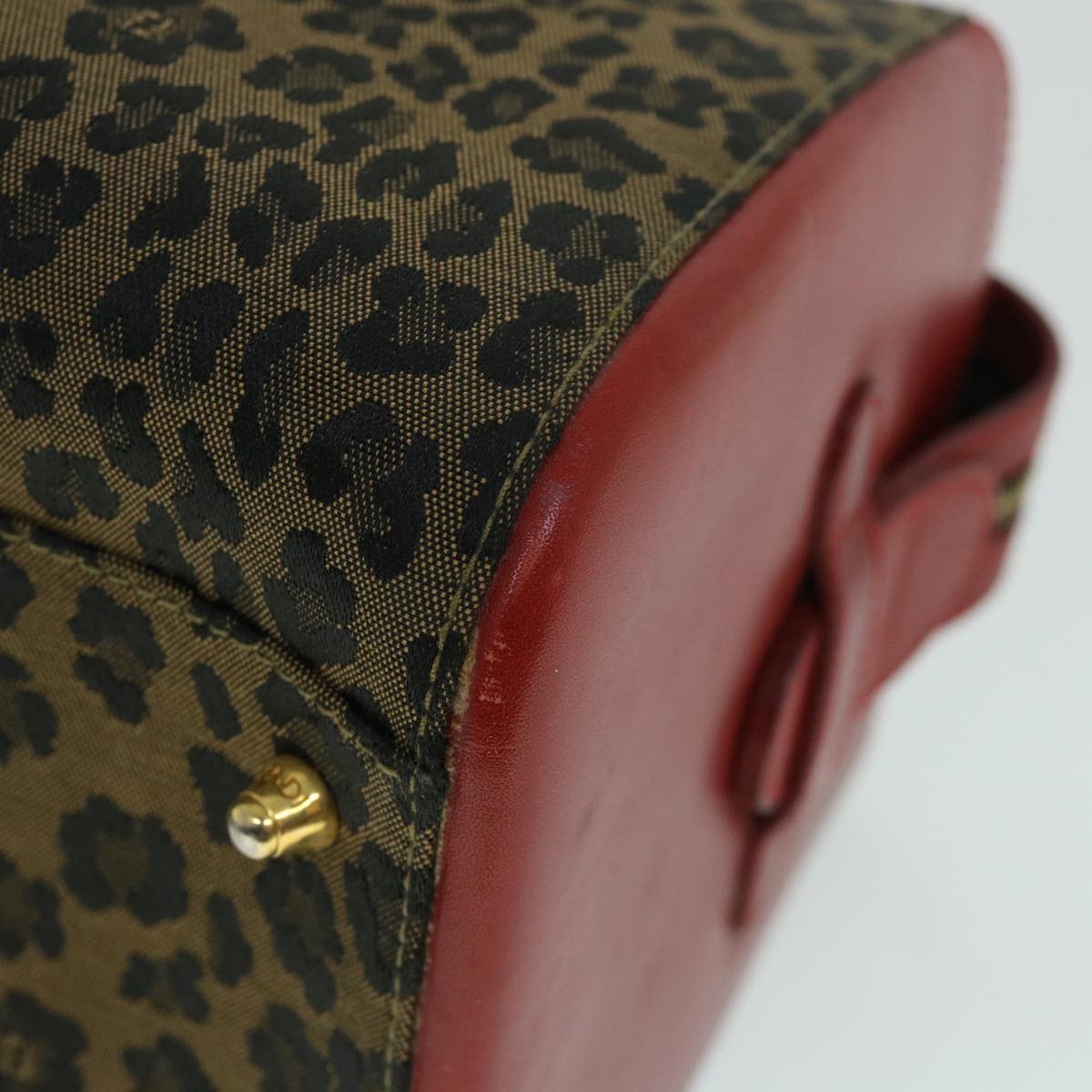 FENDI Leopard Boston Bag Canvas Brown 54817