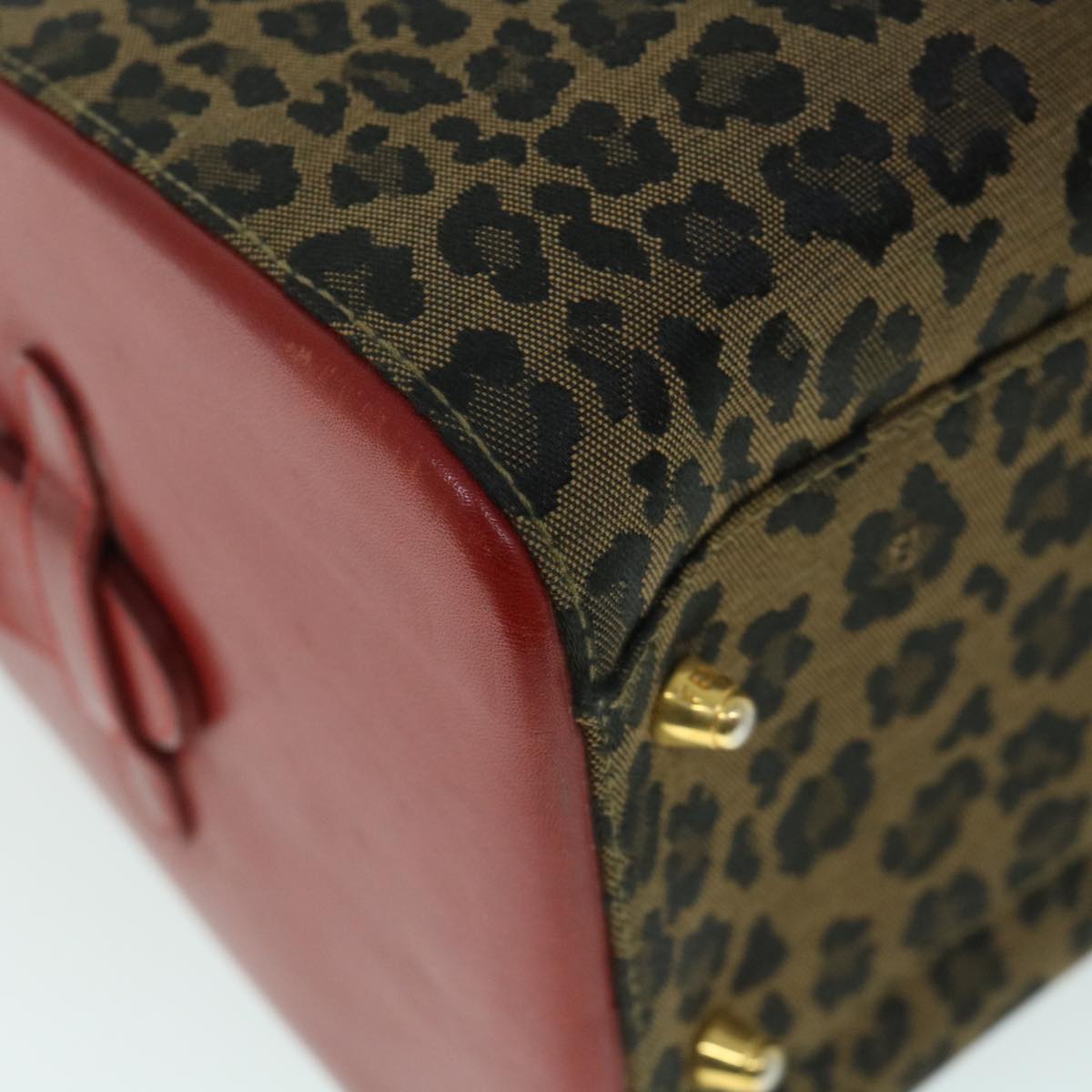 FENDI Leopard Boston Bag Canvas Brown 54817