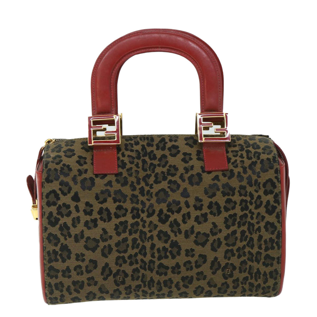 FENDI Leopard Boston Bag Canvas Brown 54817