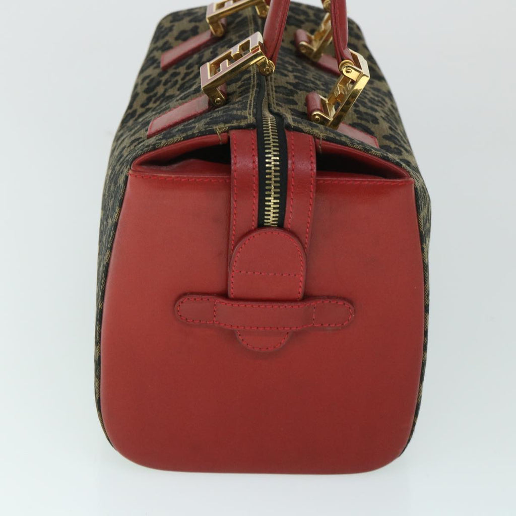 FENDI Leopard Boston Bag Canvas Brown 54817