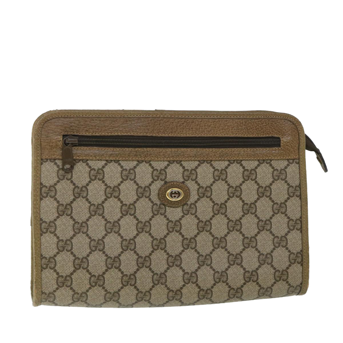 GUCCI GG Canvas Clutch Bag PVC Leather Beige 54833
