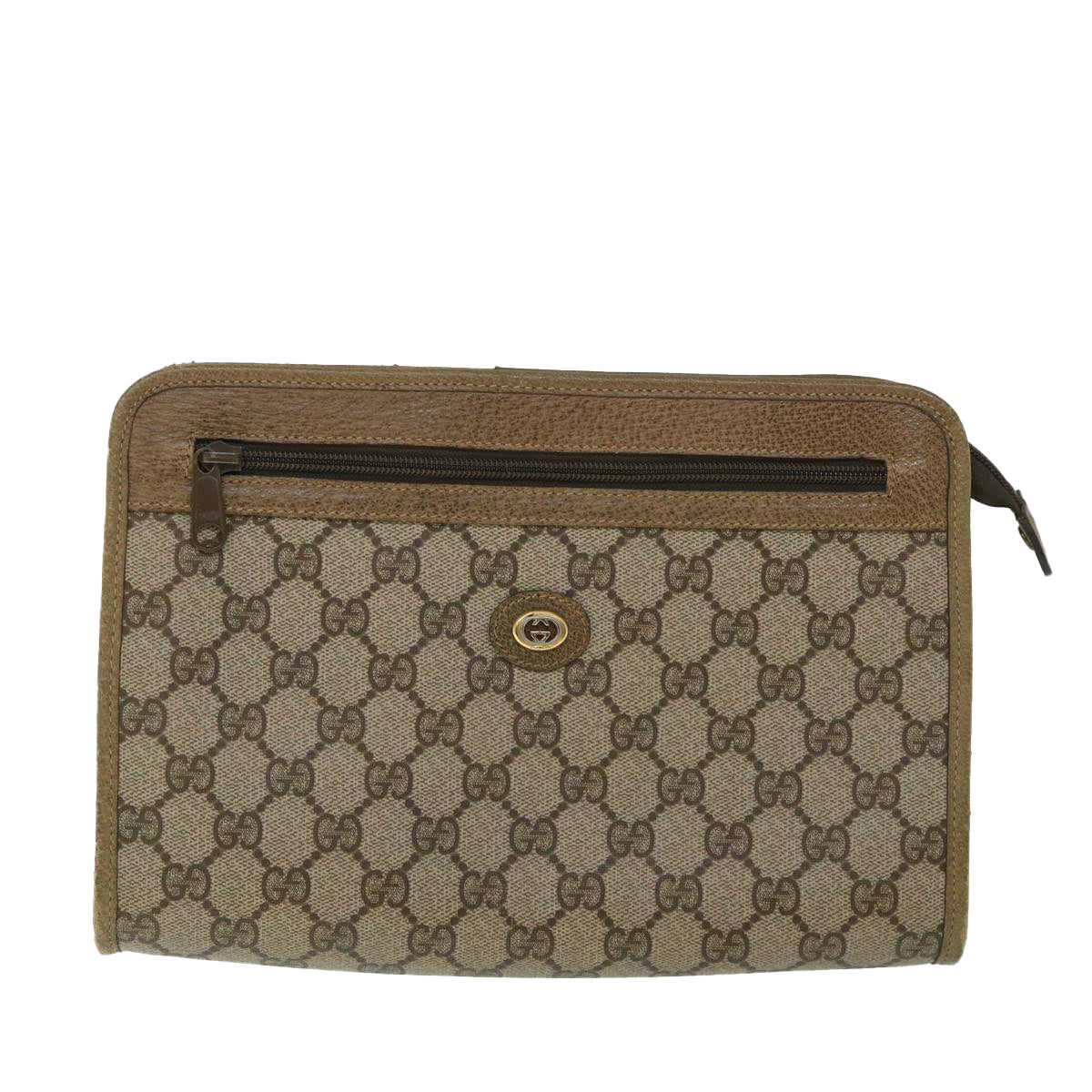GUCCI GG Canvas Clutch Bag PVC Leather Beige 54833