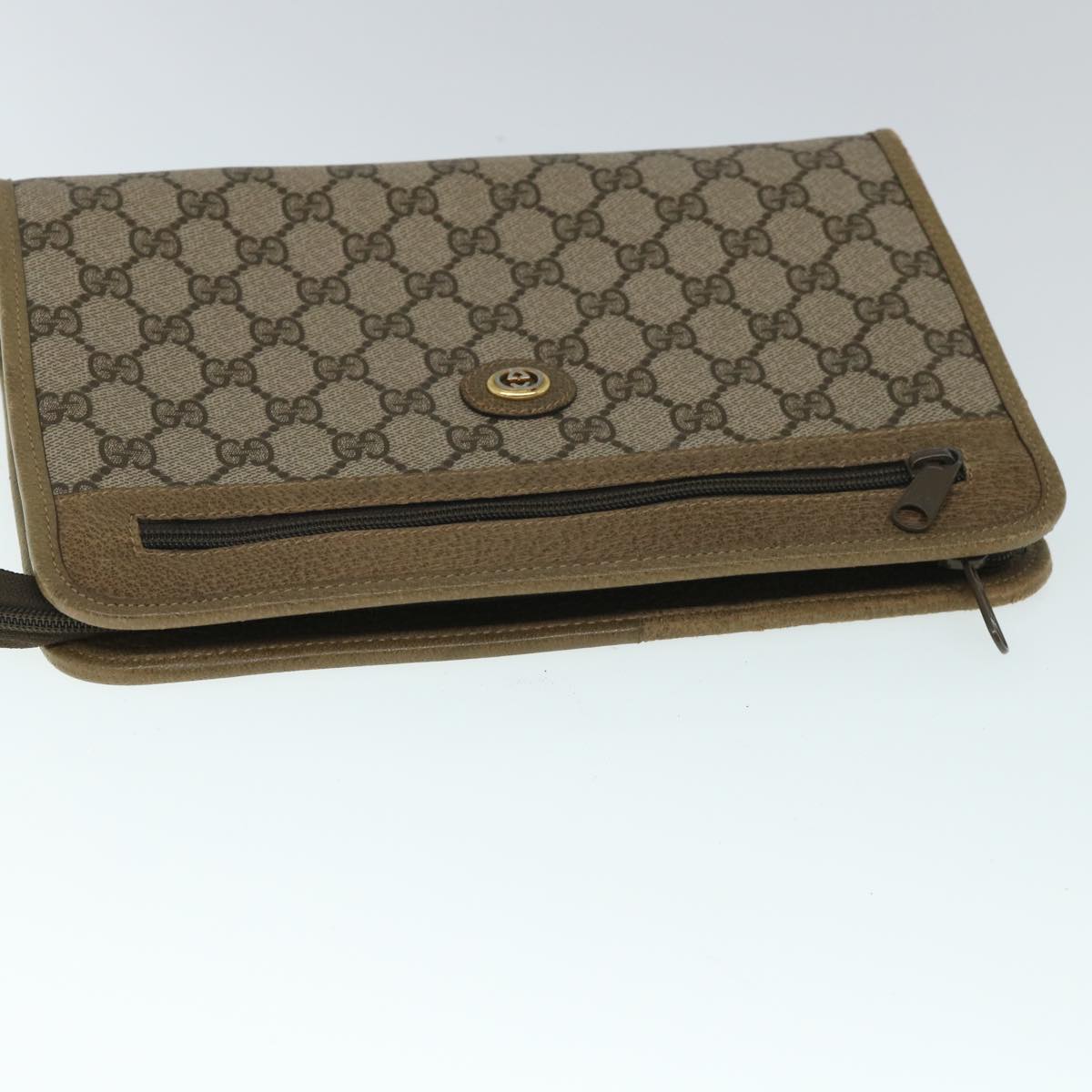 GUCCI GG Canvas Clutch Bag PVC Leather Beige 54833