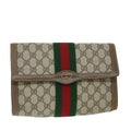 GUCCI GG Canvas Web Sherry Line Clutch Bag PVC Leather Beige Green 54834