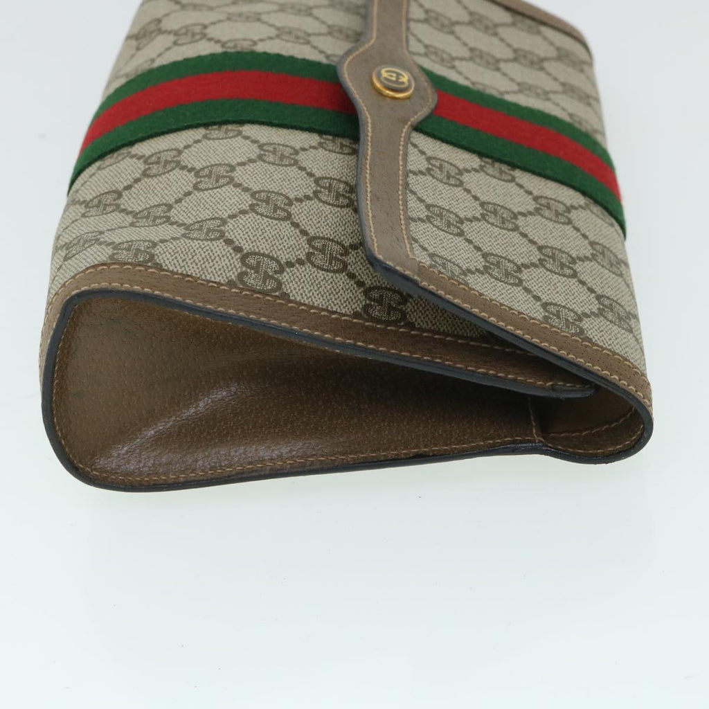 GUCCI GG Canvas Web Sherry Line Clutch Bag PVC Leather Beige Green 54834